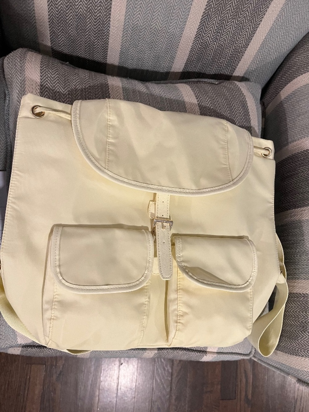 Year of Ours Nylon Backpack Cream Cargo Pocket Drawstring Bag Athleisure